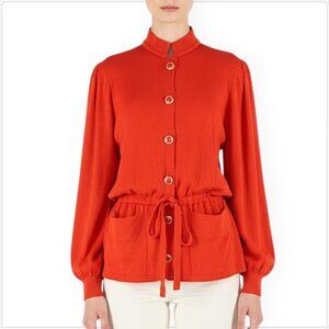 St. John Vintage Dark Orange Cardigan Sweater Puff Sleeve Belted Button Front 12